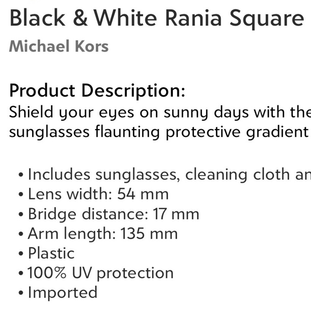 MICHAEL KORS Black & White Rania Square Sunglasses Brand NWOT - Picture 16 of 16